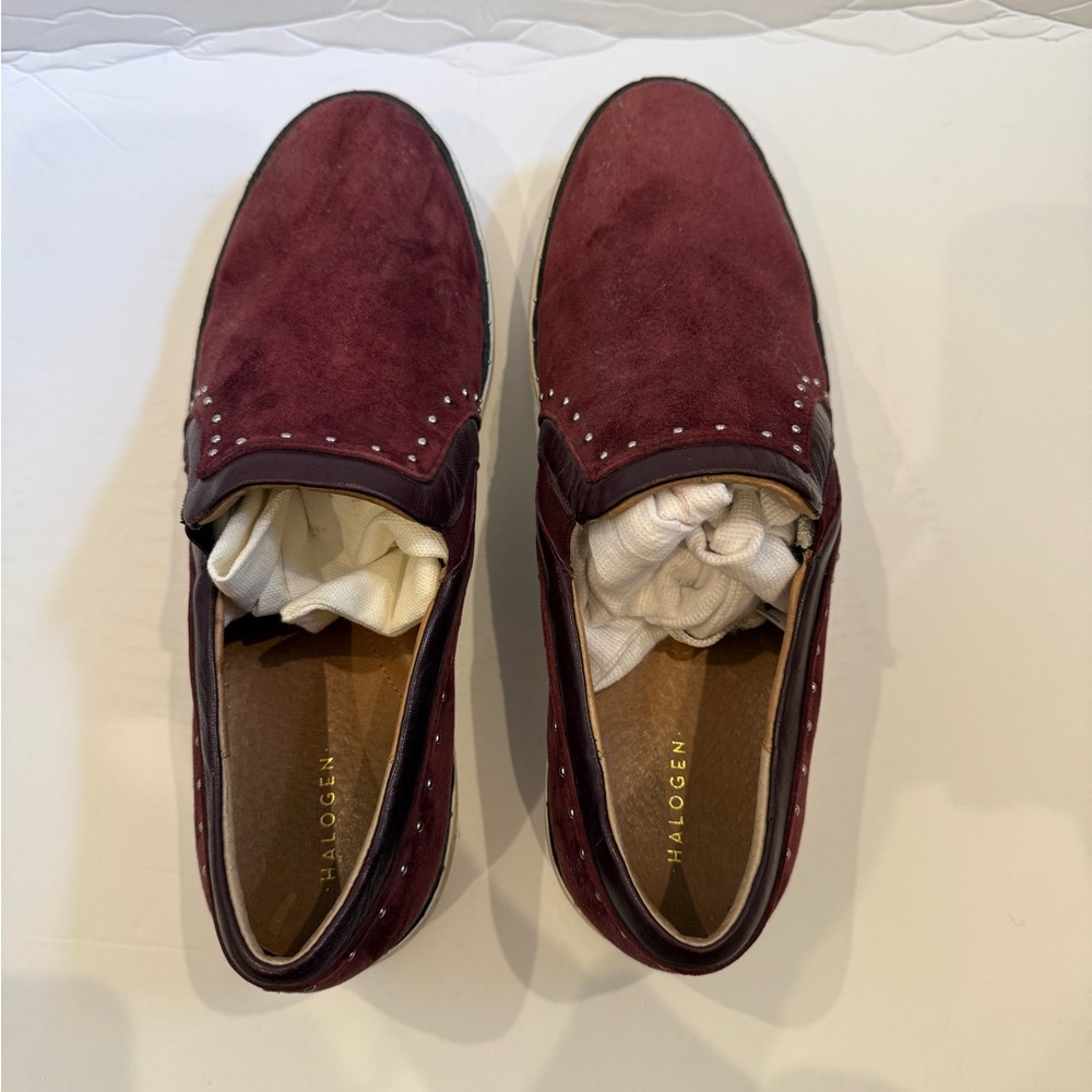 Halogen Merlot Suede Stud Loafers sz 10